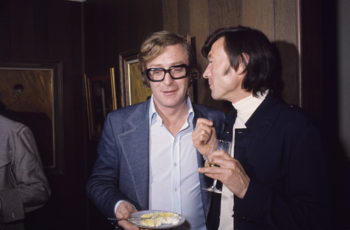 Michael Caine and Laurence Harvey on Michael's wedding day to Shakira