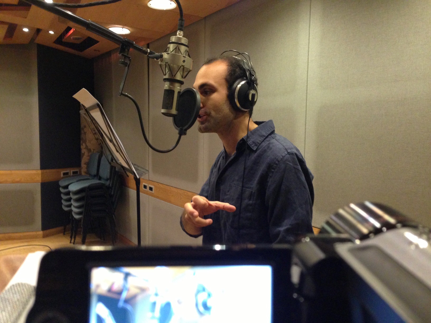 Khalid Abdalla recording the voice of Ibn Al-Haytham for the film 1001 Inventions and the World of Ibn Al-Haytham.