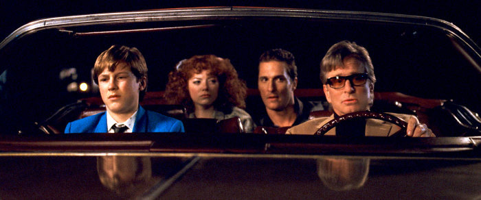 Still of Michael Douglas, Matthew McConaughey, Emma Stone and Devin Brochu in Ghosts of Girlfriends Past (2009)