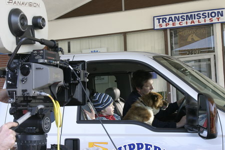 Adult Matt (Martin Donovan), his son (Devin Brochu), and Link (Hogan the Dog). Present day shoot Los Angeles.