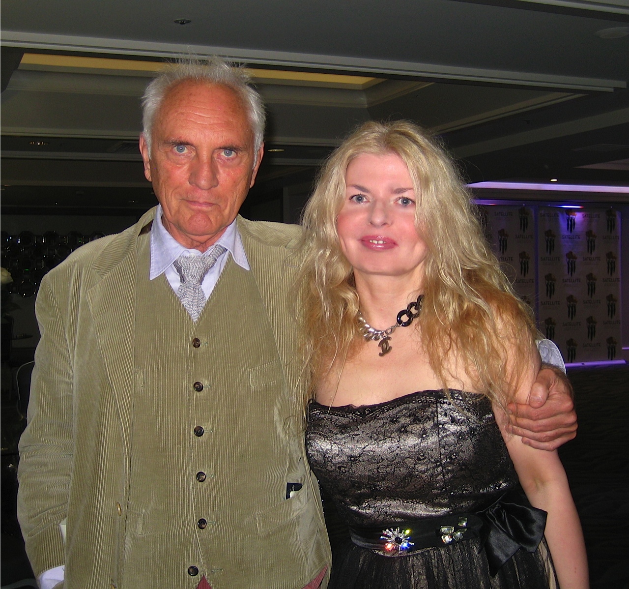 Adrienne Papp of Atlantic Publicity and Terence Stamp at the 2012 International Press Academy, December 16, 2012, LA