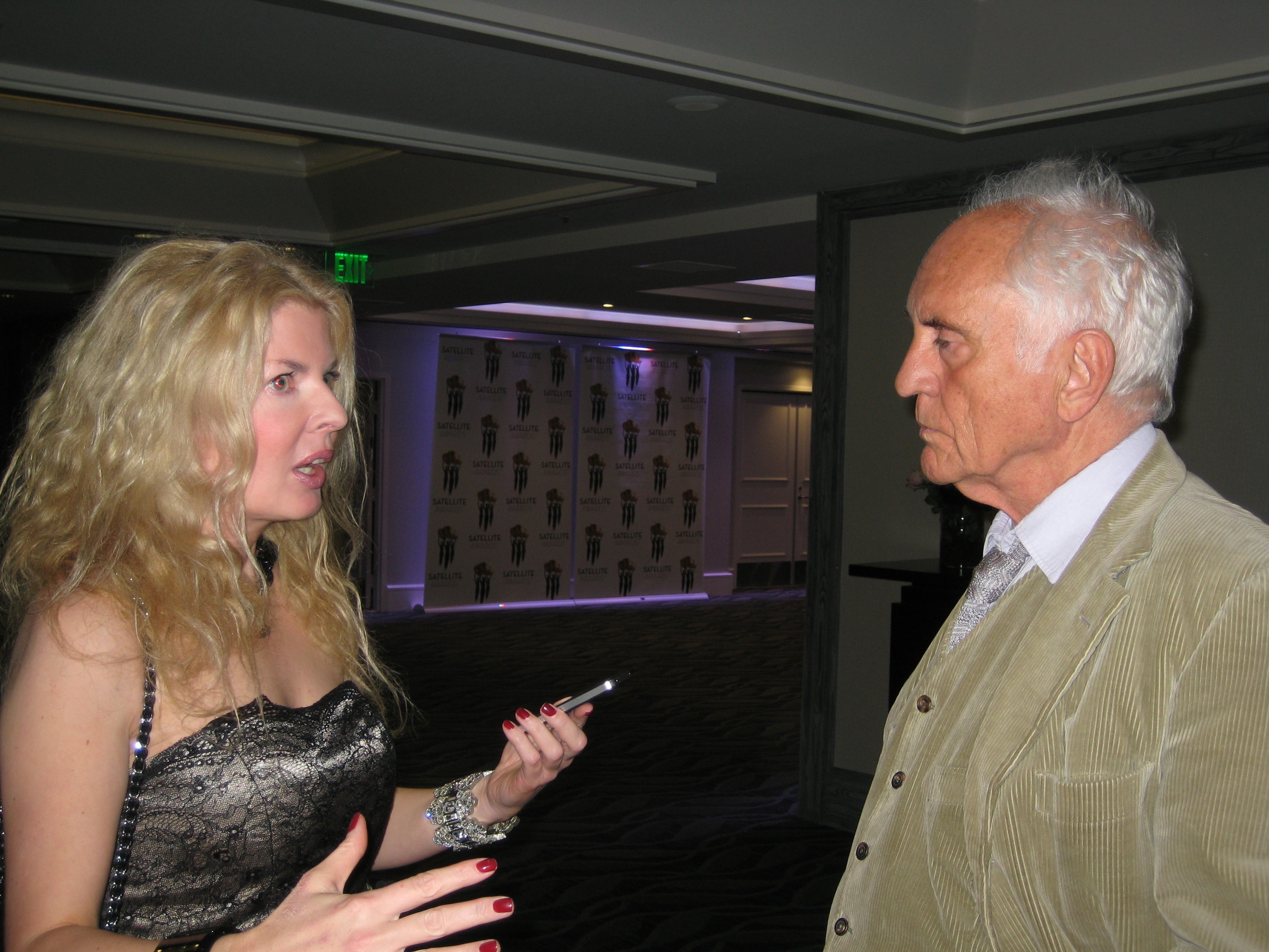 Adrienne Papp of Atlantic Publicity and Terence Stamp at the International Press Academy Awards, 2012, Los Angeles Interview.