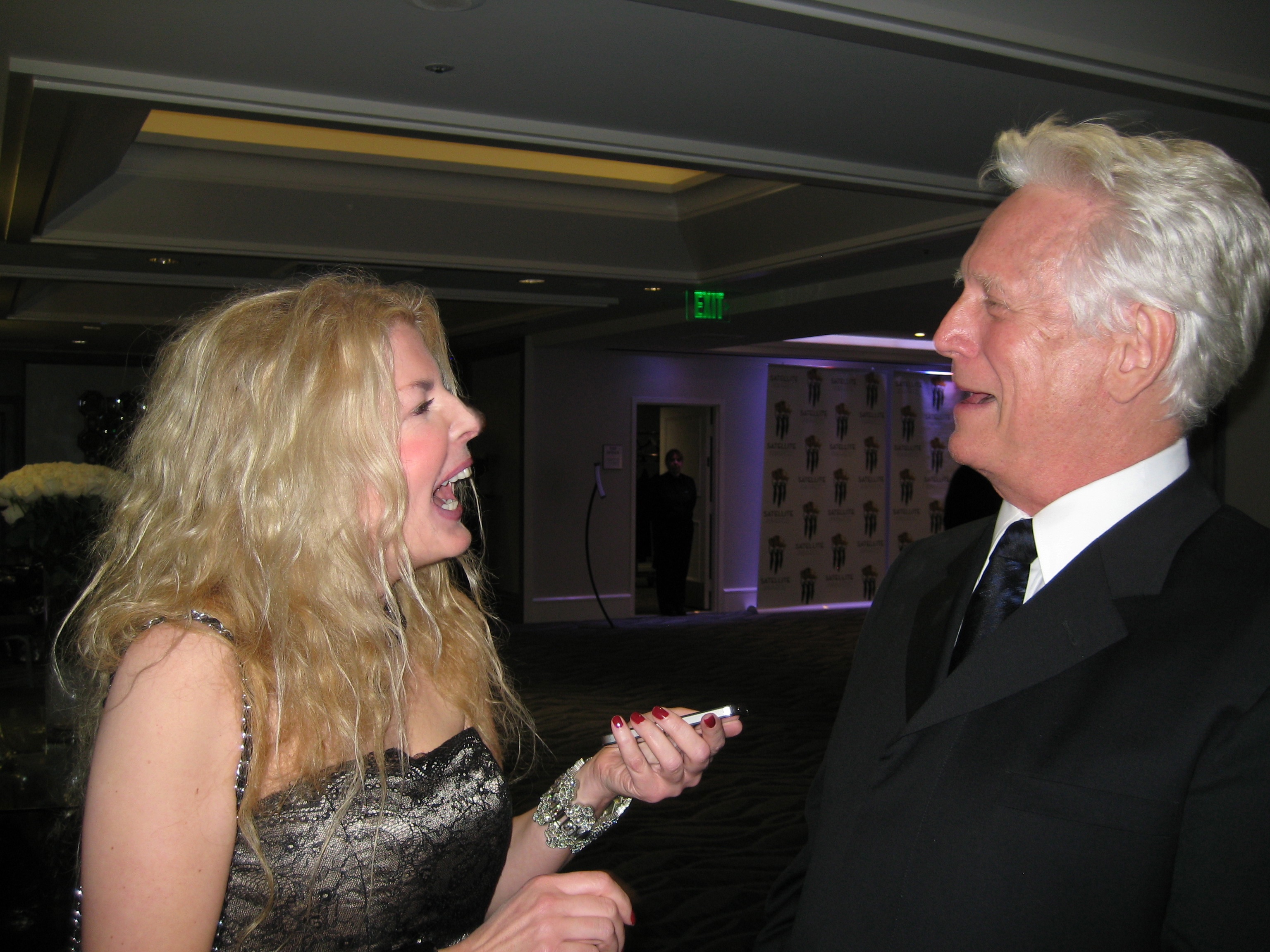 Adrienne Papp of Atlantic Publicity interviewing Lifetime Achievement Award winner Bruce Davison, December 16, 2012, Los Angeles