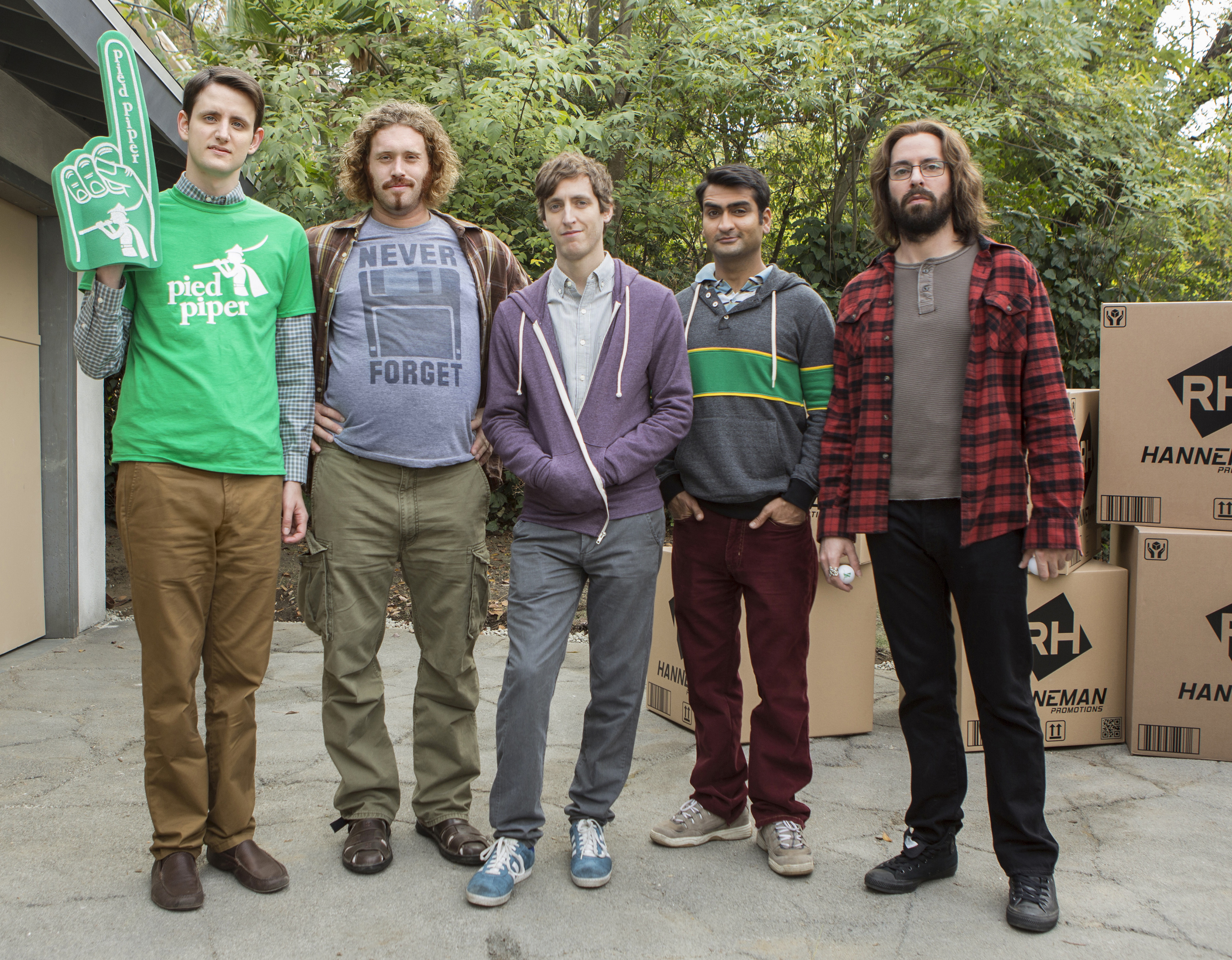 Still of Martin Starr, Zach Woods, T.J. Miller, Thomas Middleditch and Kumail Nanjiani in Silicon Valley (2014)
