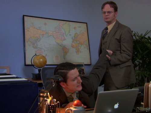 Still of Rainn Wilson and Zach Woods in The Office (2005)