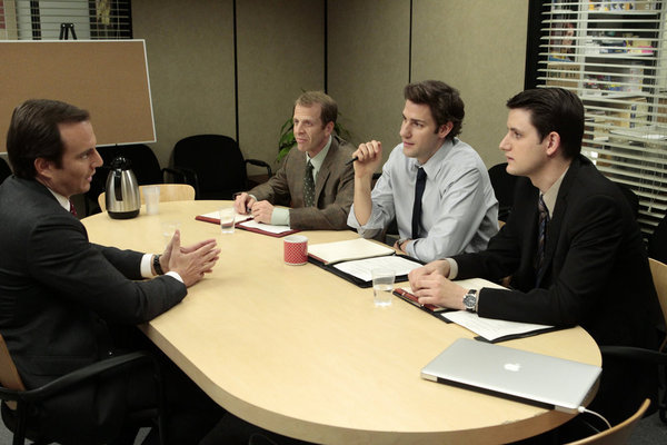 Still of Will Arnett, Paul Lieberstein, John Krasinski and Zach Woods in The Office (2005)