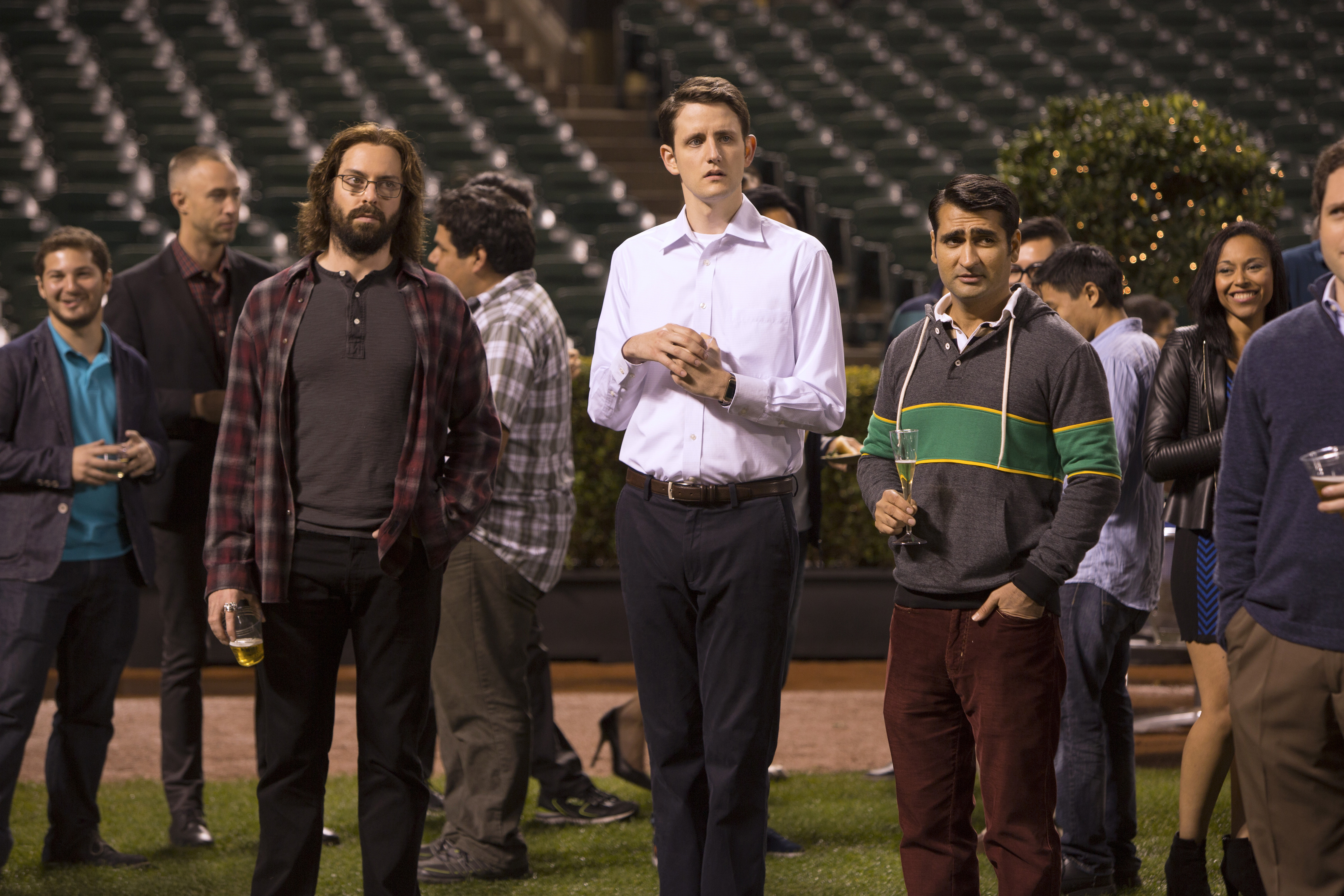 Still of Martin Starr, Zach Woods and Kumail Nanjiani in Silicon Valley (2014)