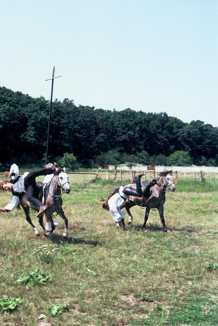 Vali performing a synchronized saddle fall.