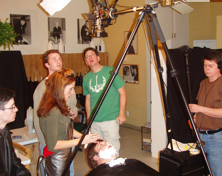 Actors Jennifer Pfalzgraff and Max Bullis risk getting crushed by a falling camera, as the crew of 