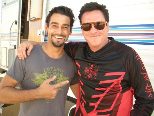 Vincent Rivera & Michael Madsen on the set of 