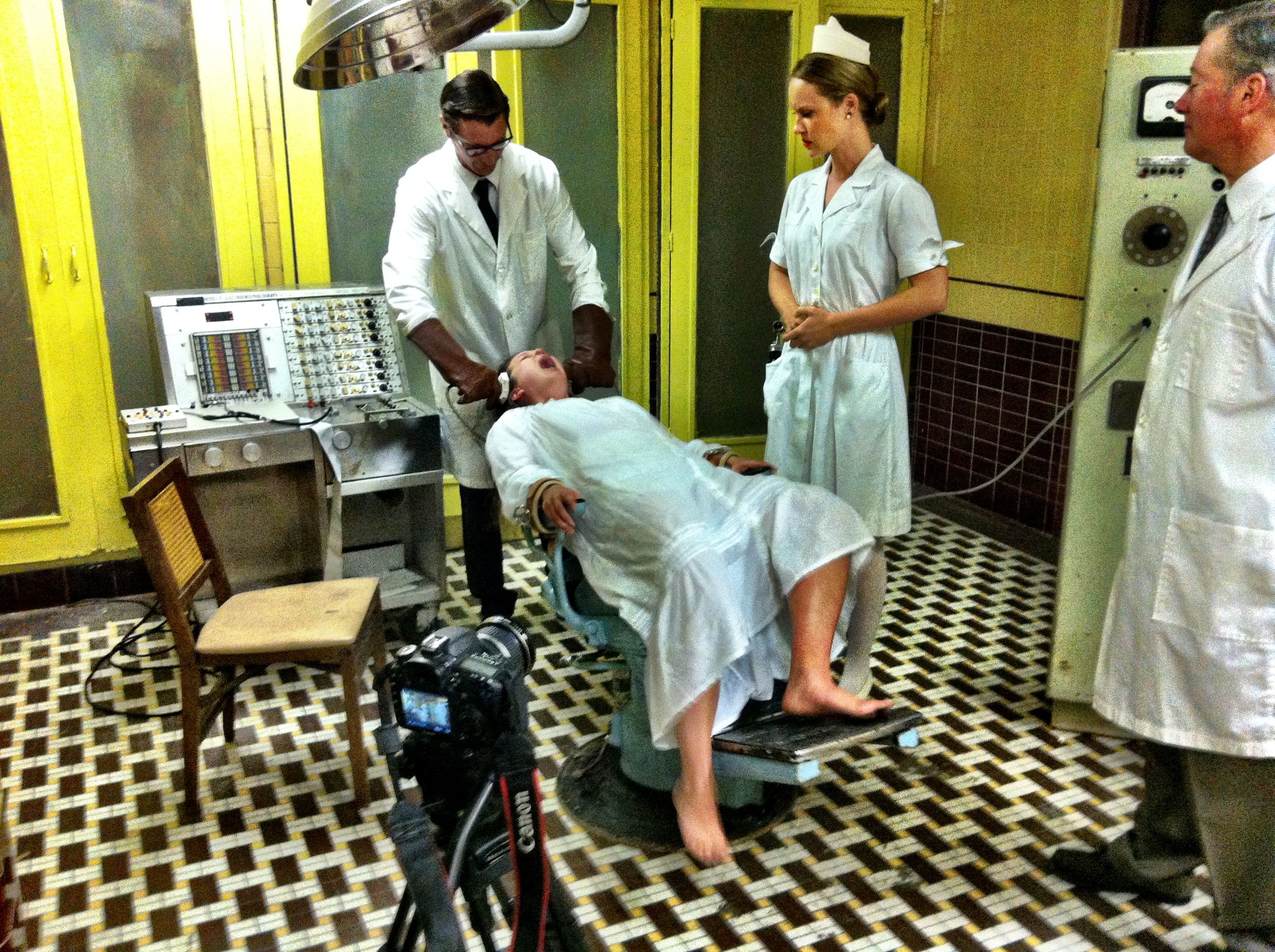 On the set of The Whispering Dead as Nurse Childers, with Hunter Williams, Brooke Johnson, and Sewell Whitney.