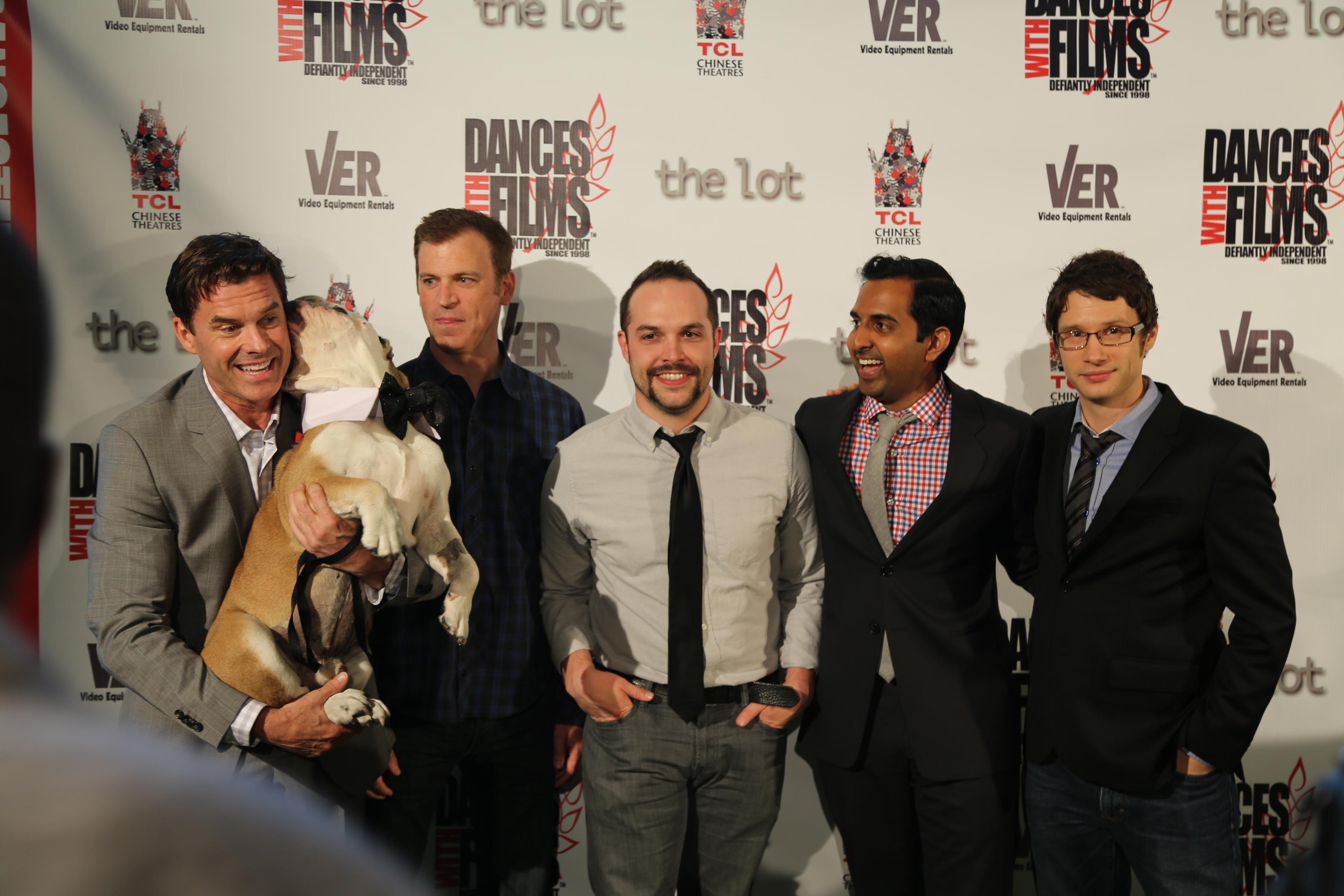 At 'Dances with Films' for the LA premiere of 'Feeding Mr. Baldwin' - Laird Macintosh, Buster the Dog, Andrew Donnelly, Will Prescott, Anil Margsahayam, and Dalton Leeb