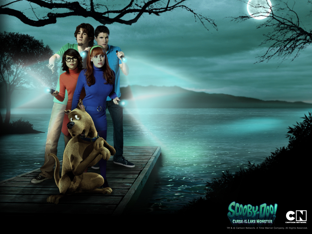 Still of Robbie Amell, Kate Melton, Nick Palatas and Hayley Kiyoko in Scooby-Doo! Curse of the Lake Monster (2010)