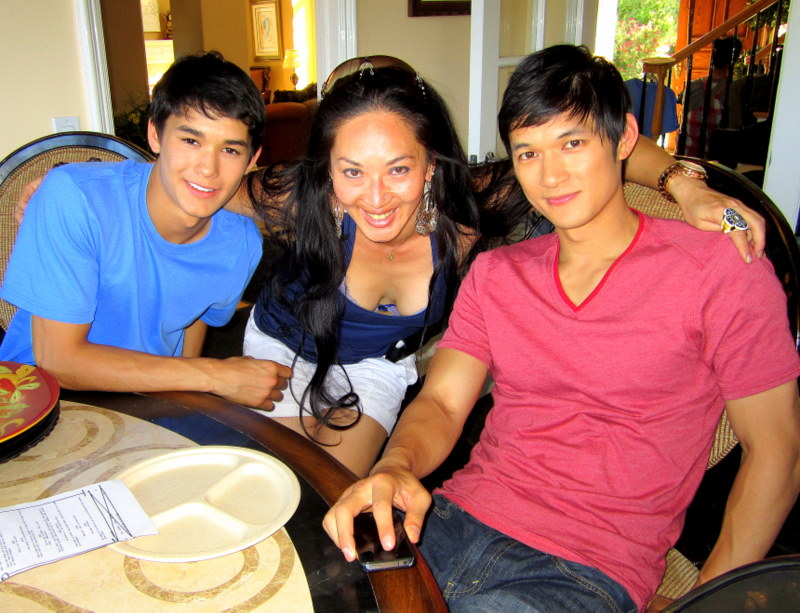 With Booboo Stewart and Harry Shum Jr. on set of 
