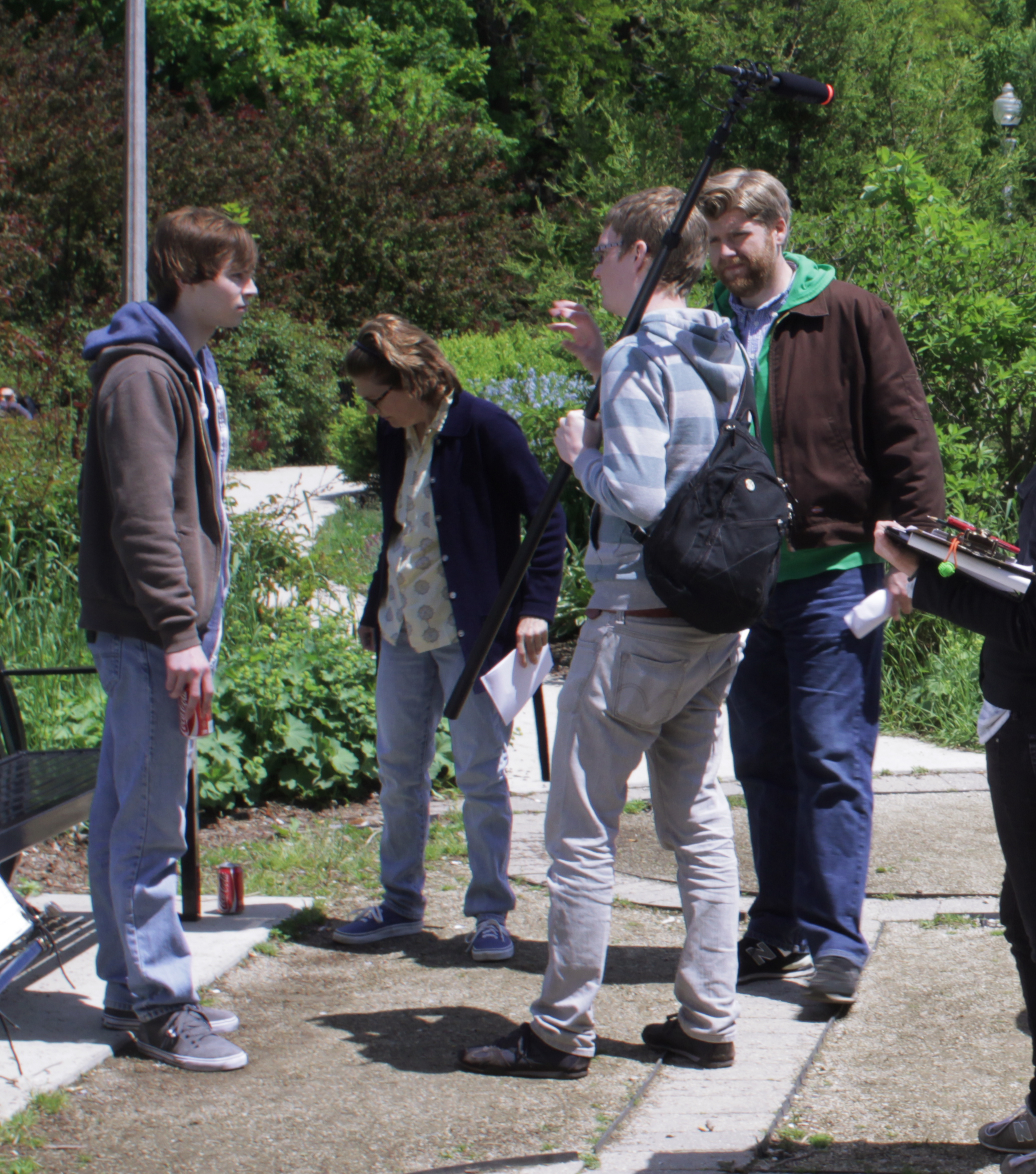 Nathan Adloff, Justin D.M. Palmer, Natalie West and Tyler Ross on the set of NATE & MARGARET.