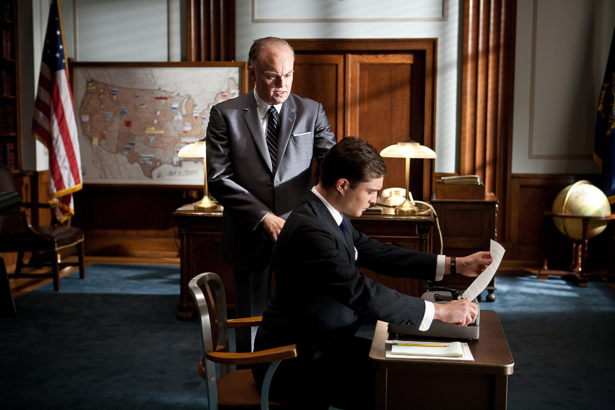 Still of Leonardo DiCaprio and Ed Westwick in J. Edgar (2011)