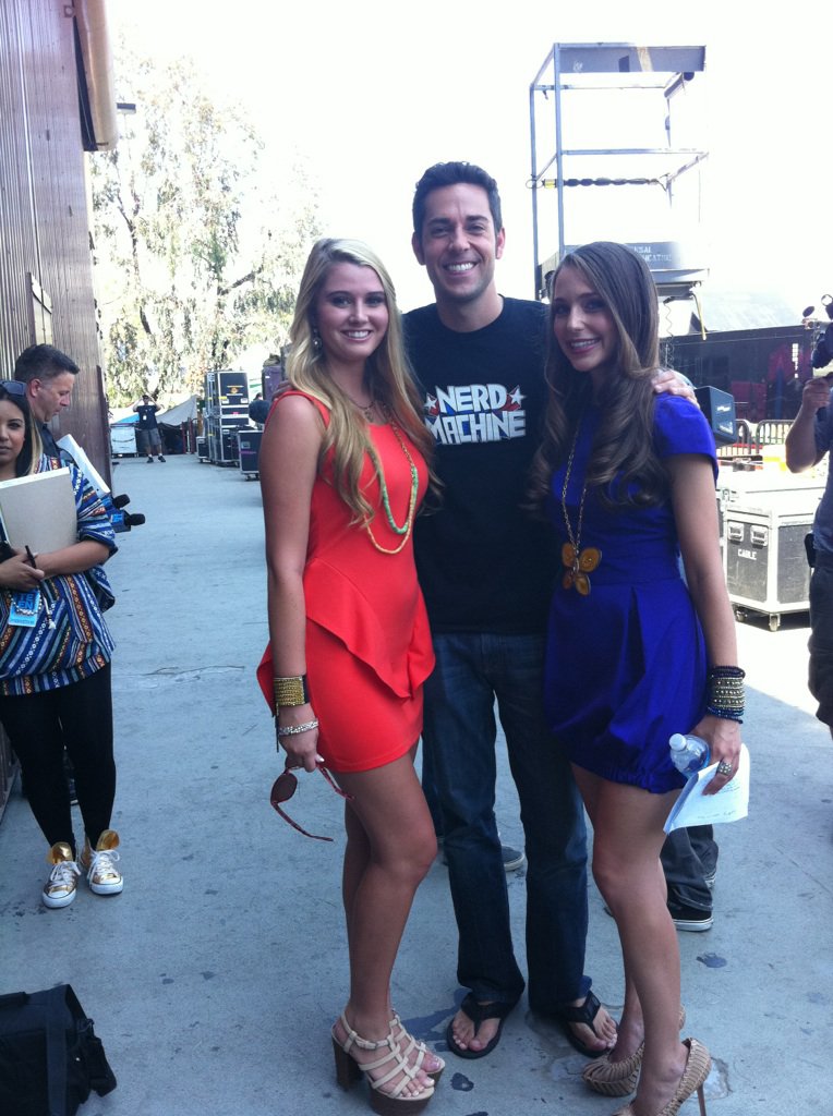 Courtney Baxter, Zachary Levi, and Jessica Rothenberg filming a skit for the 2011 Teen Choice Awards