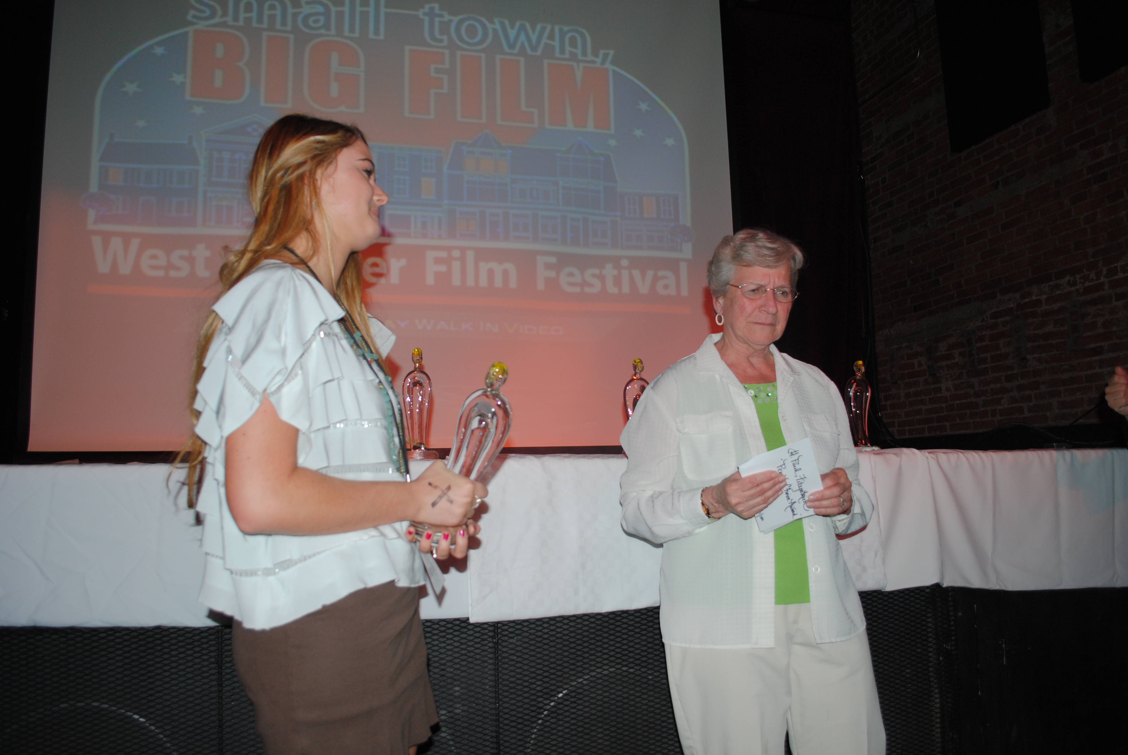 Courtney Baxter and Mrs. Paul Fitzpatrick, accepting her H. Paul Fitzpatrick People's Choice Award for her film 