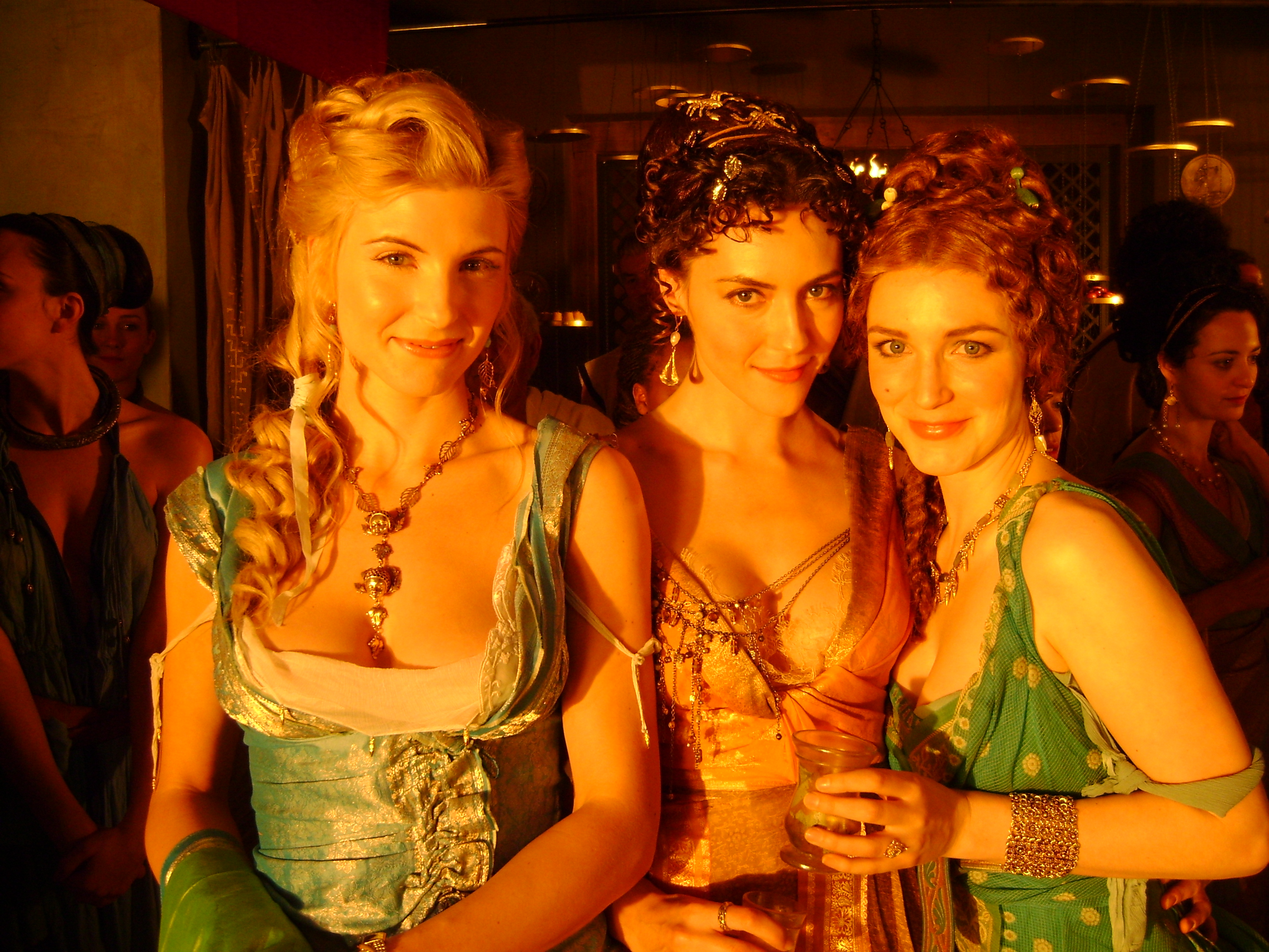Viva Bianca, Mia Pistorius and Tania Nolan on the set of Spartacus