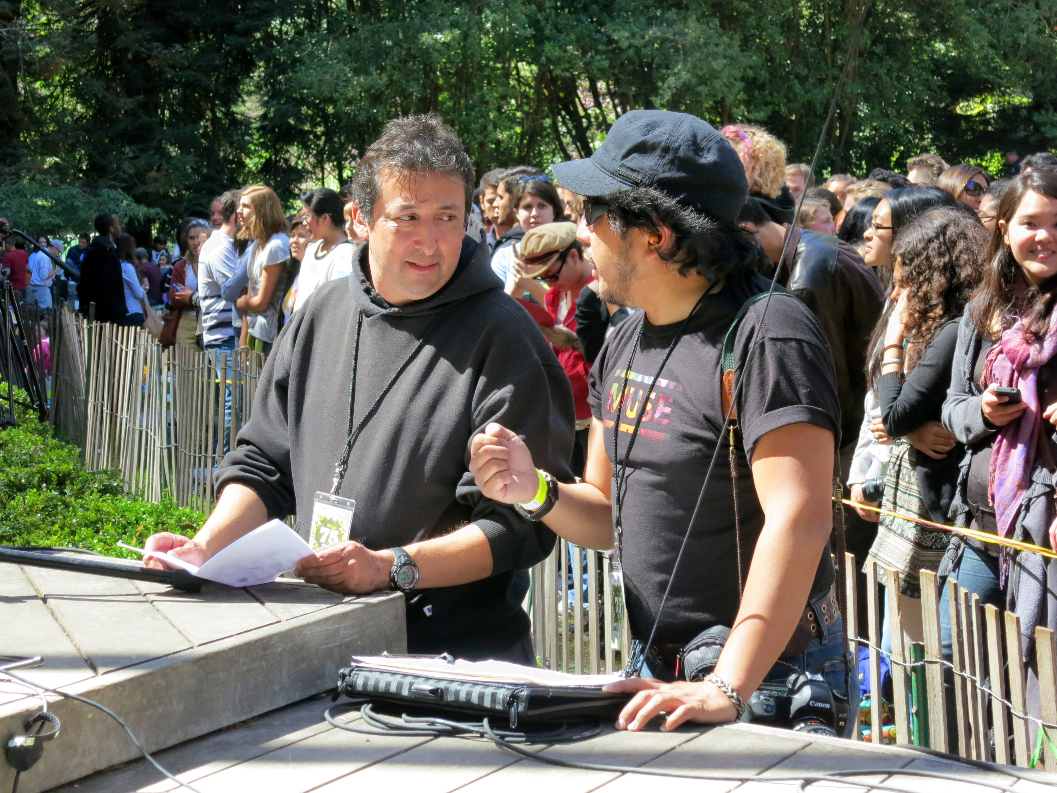 Philip J. Gallegos and Craig Abaya, blocking cameras for the concert shoot.