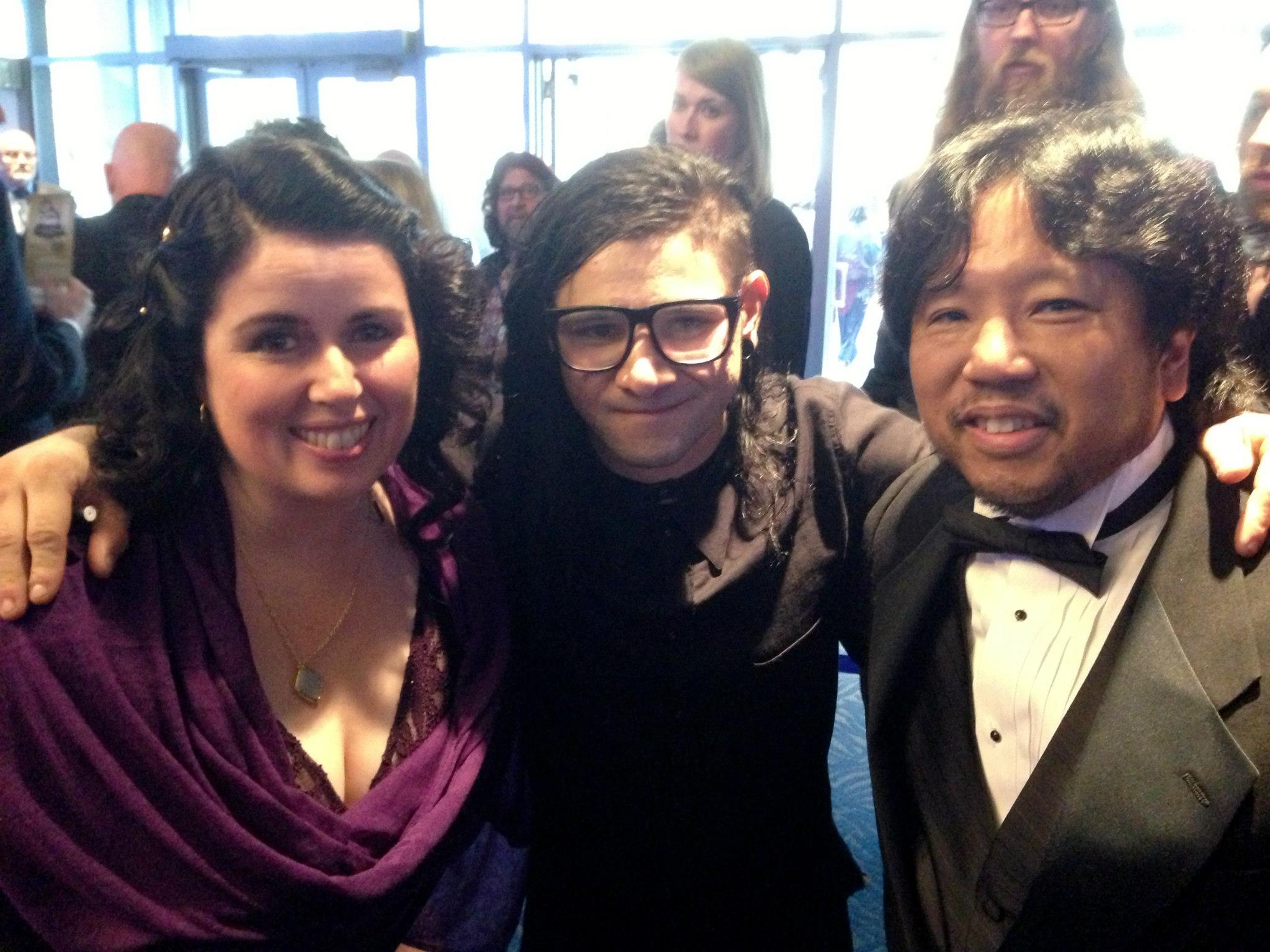Danelle MacDonald, Skrillex, and Craig Abaya at the Grammy's.