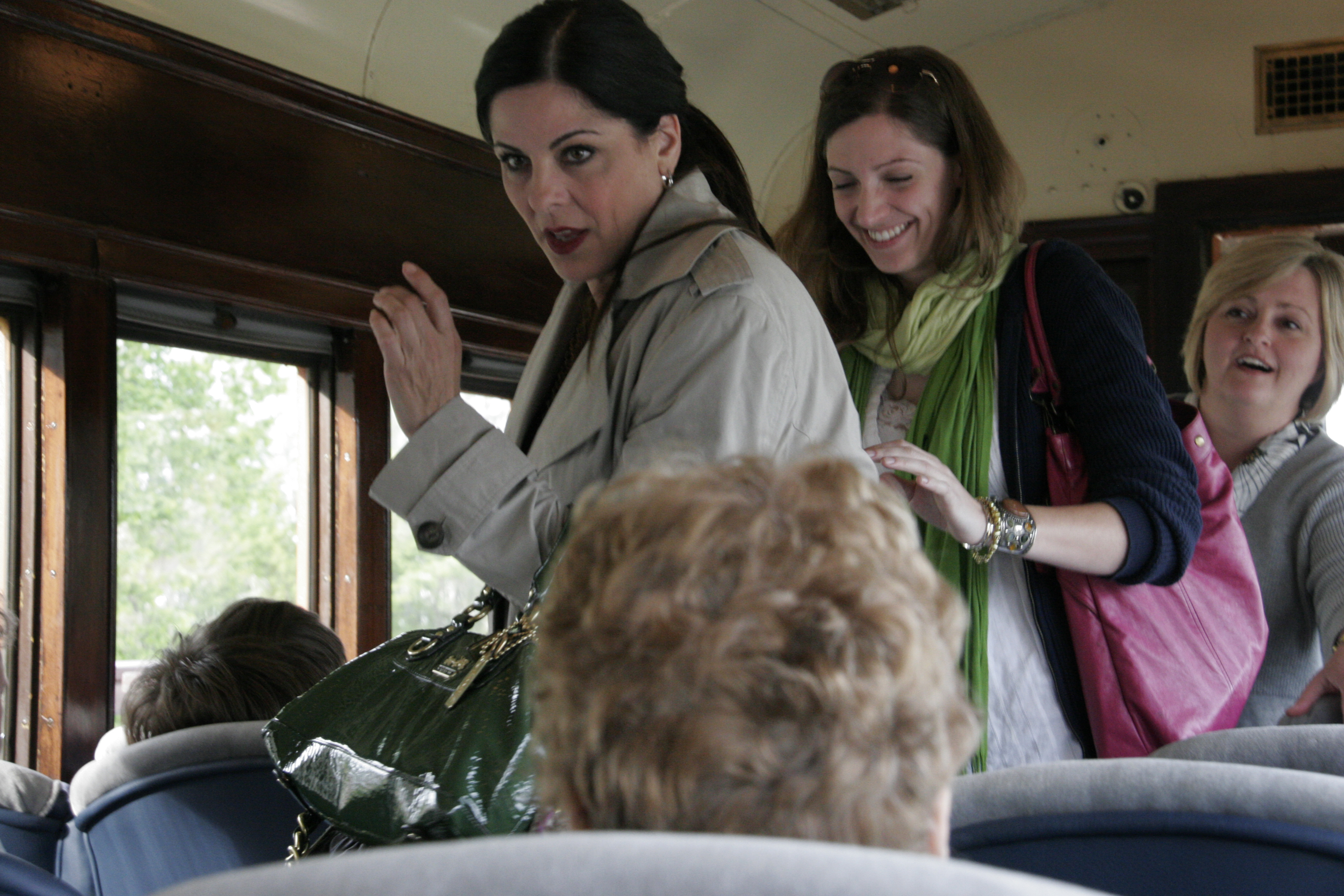 Kerry Clark, Courtney Jones, Becky Spice on location at East Troy Electric Railroad Museum, for the film GOLDDIGGER, May, 2011