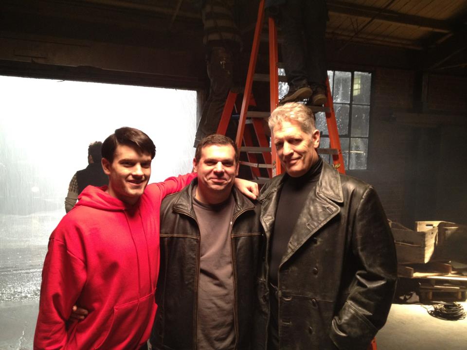 Chase Williamson, Christopher Folino, Clancy Brown on set of the movie Sparks.