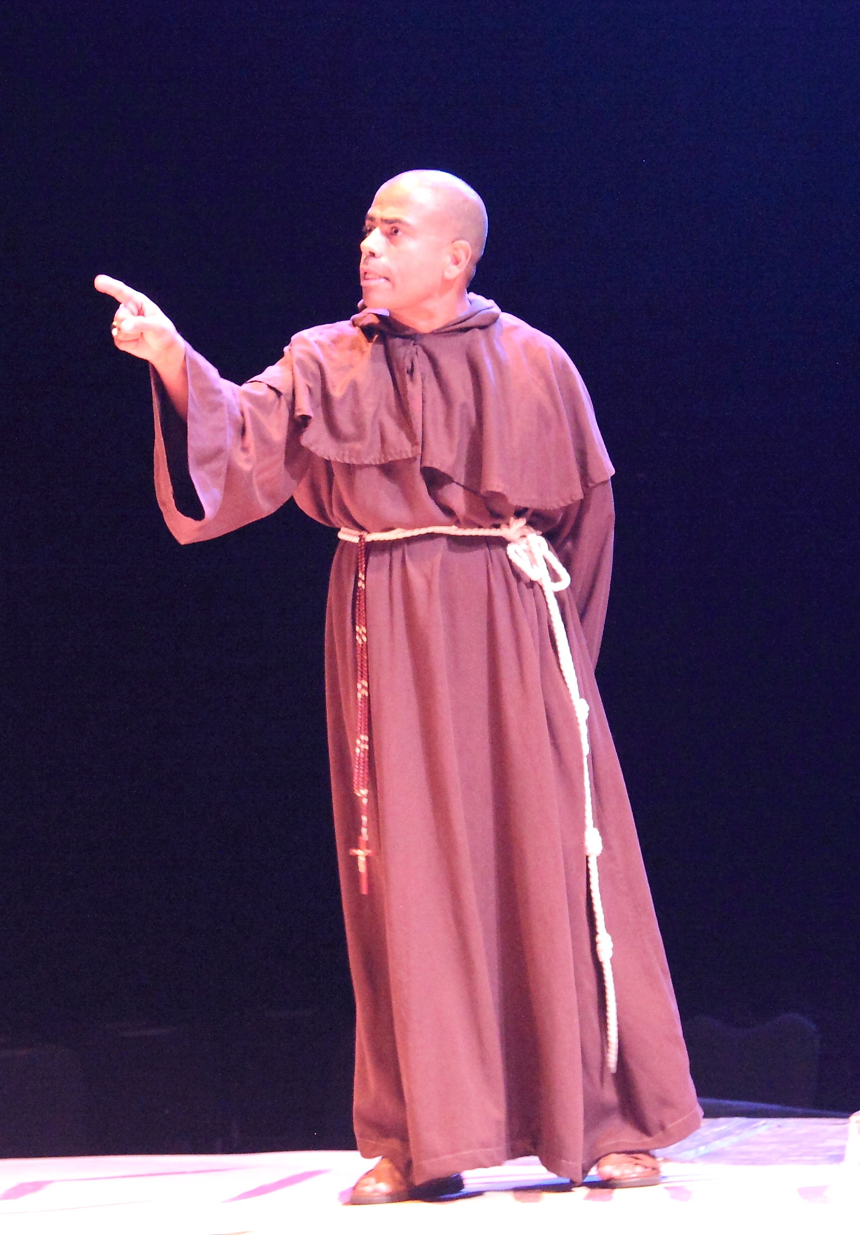 Eliezer Ortiz as Father Sanchez in Toypurina at the San Gabriel Mission Playhouse.