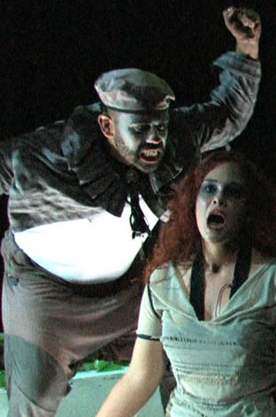 Eliezer Ortiz as Woyzeck in (dub)zeck at Highways Performance Space.