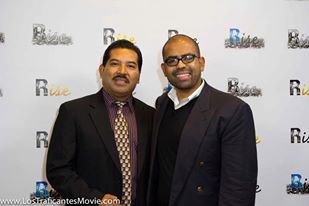Esteban Mendoza and Eliezer Ortiz on the red carpet of the film Los Traficantes.
