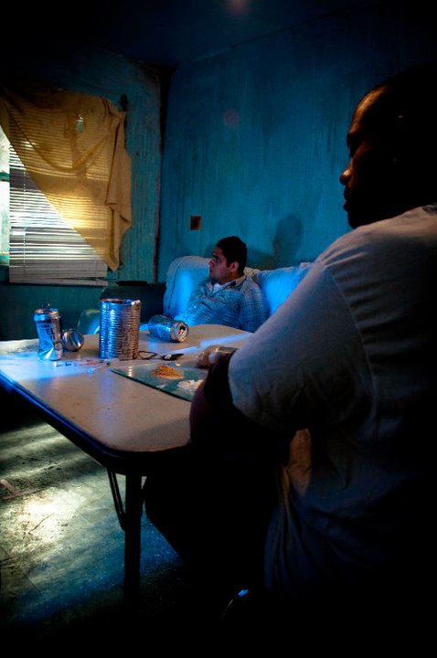 Eliezer Ortiz as Andres (right) and Erik Estrada in the film El Jardin Del Barrio.