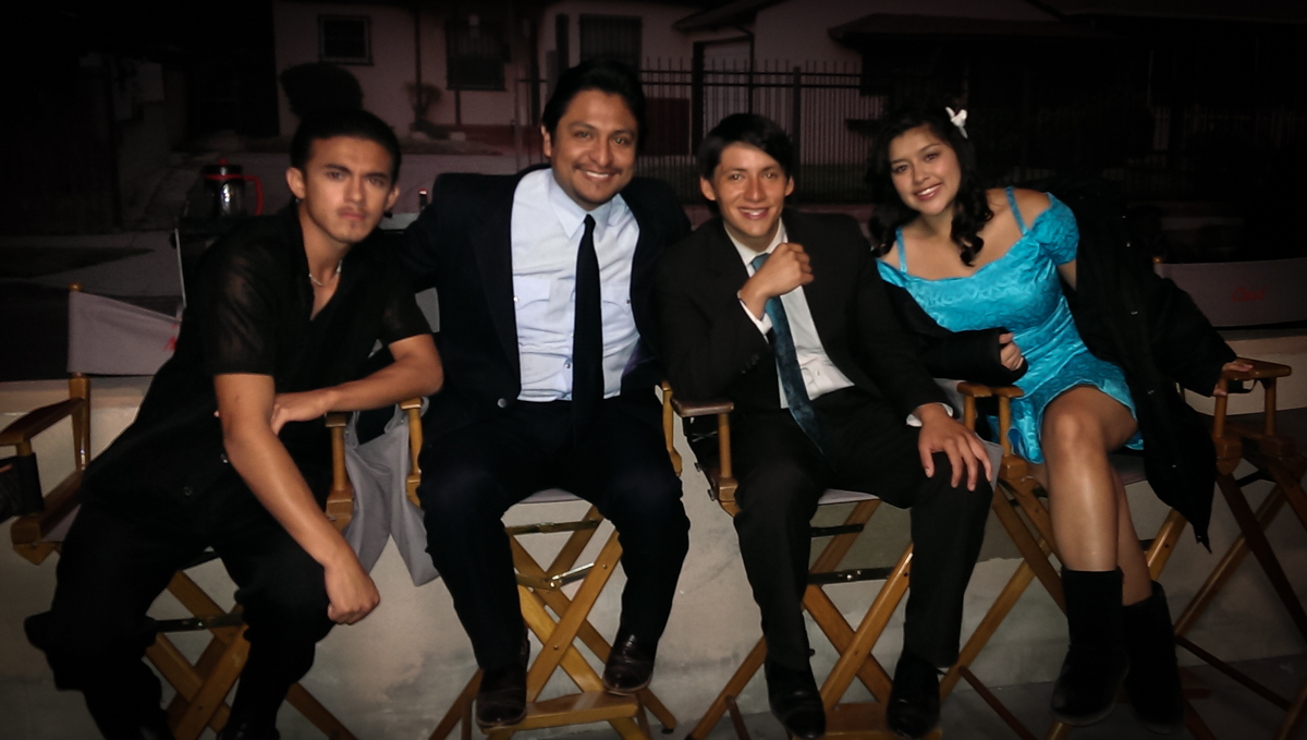 Omar Leyva with Carlos Pratts, Chelsey Rendon and Sergio Avelar on the set of Disney's McFarland USA