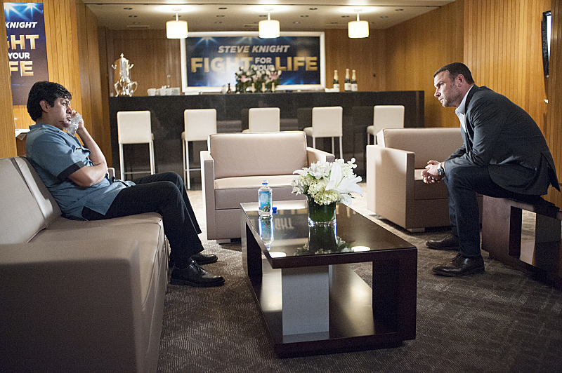 Omar Leyva and Liev Schreiber working on the set of Ray Donovan