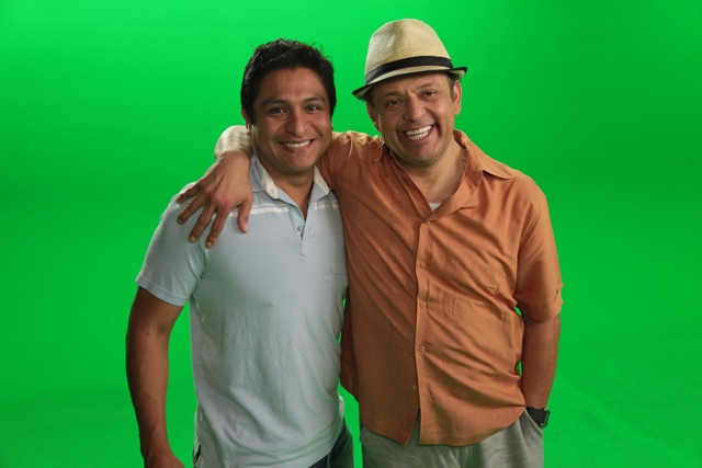 Omar Leyva with Paul Rodriguez on commercial set.