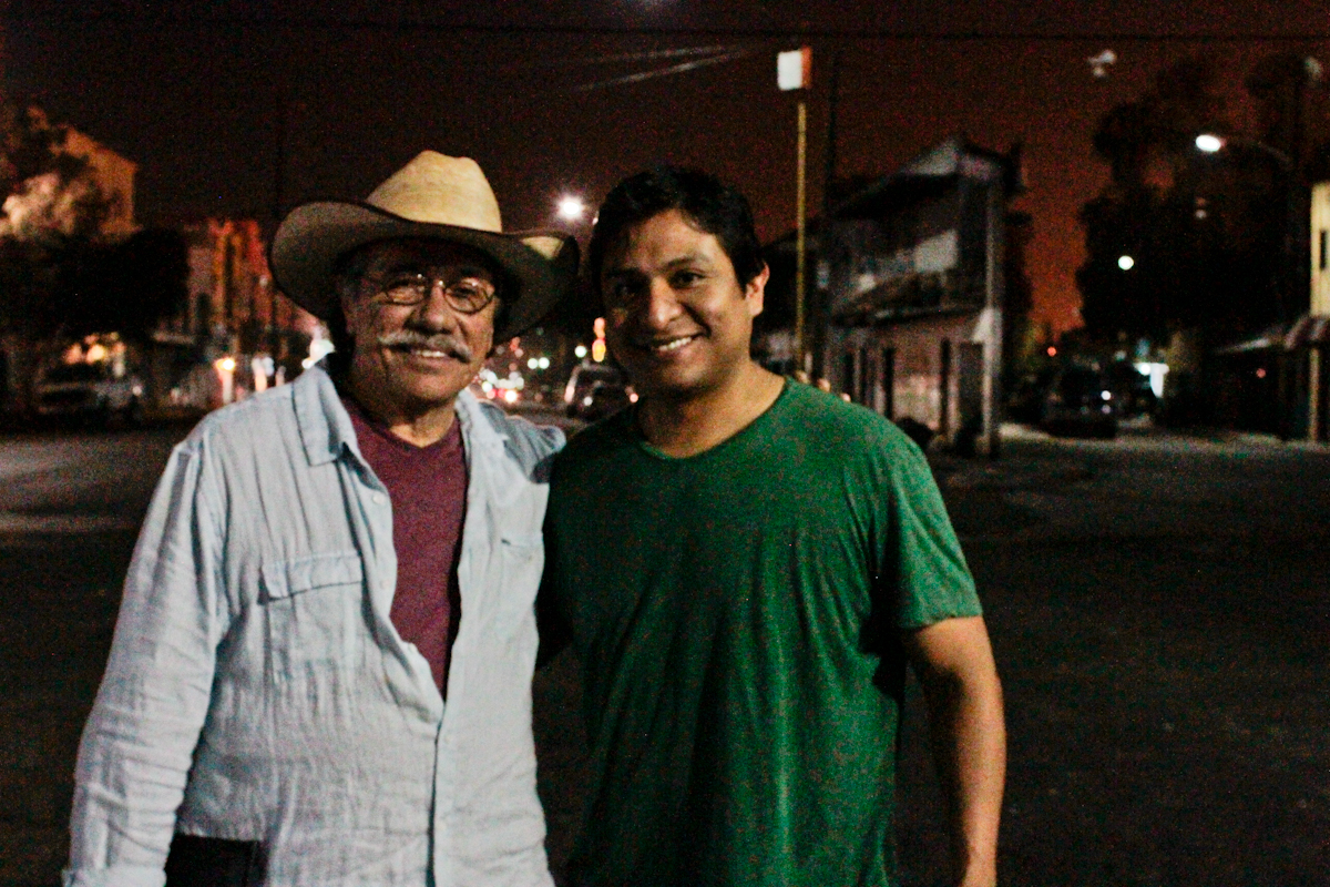 Omar Leyva and Edward James Olmos on the set of the feature film 