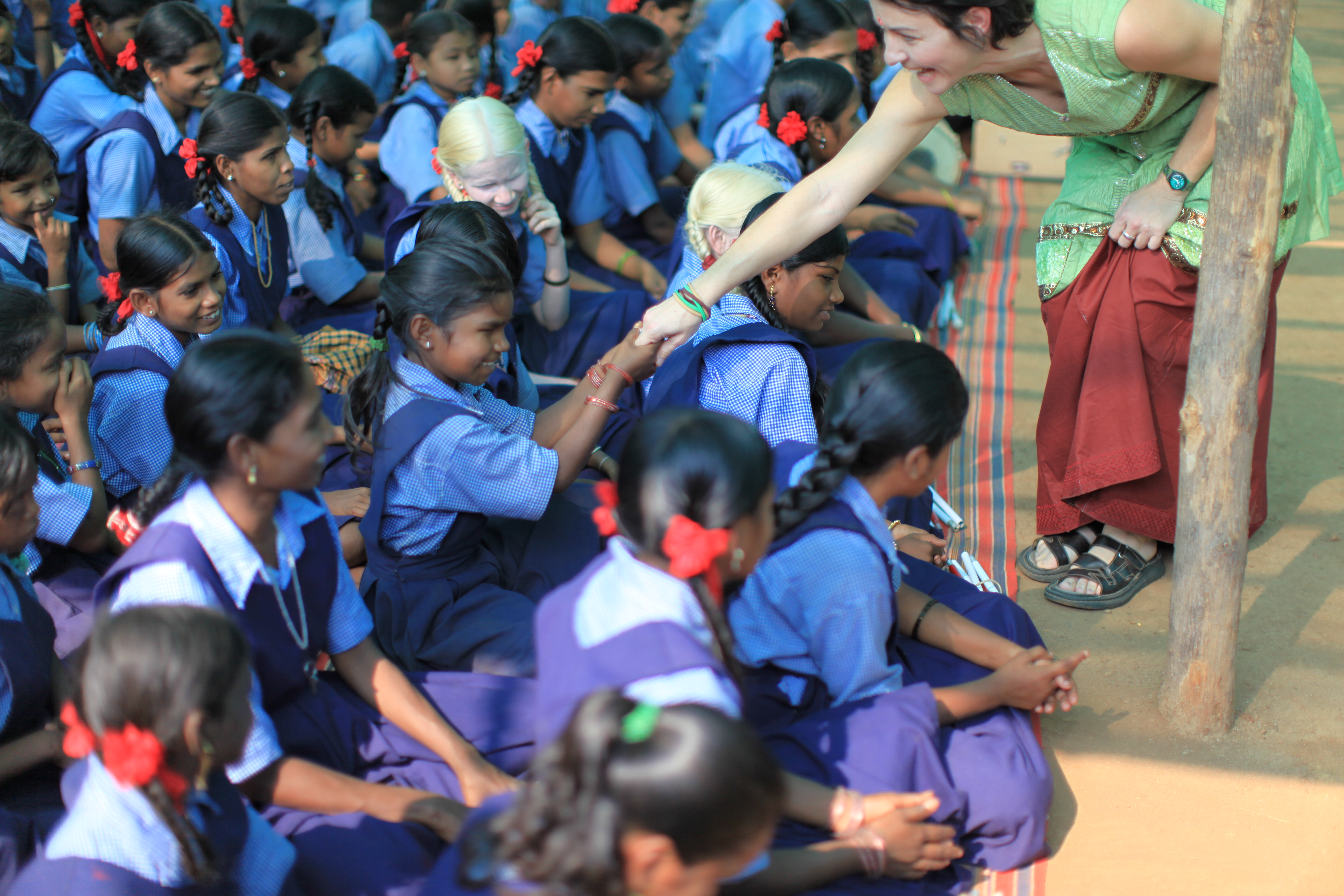 Greeting the blind children at the Manav Kalyan School in the Dang Forest, India. www.enternamaste.com