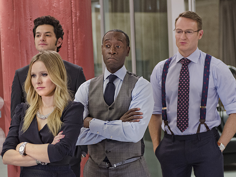 Still of Don Cheadle, Kristen Bell, Josh Lawson and Ben Schwartz in House of Lies (2012)