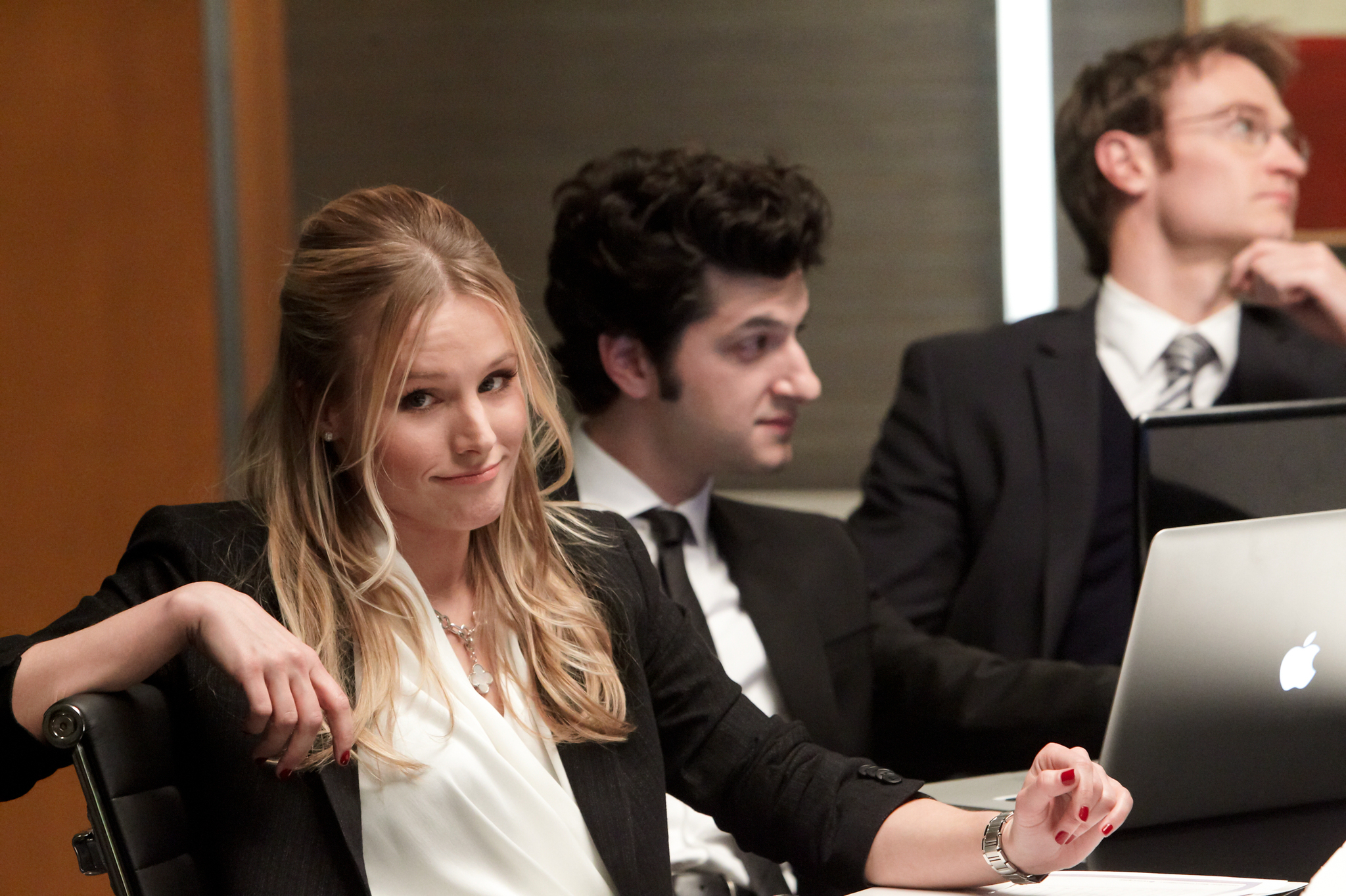 Still of Kristen Bell, Josh Lawson and Ben Schwartz in House of Lies (2012)