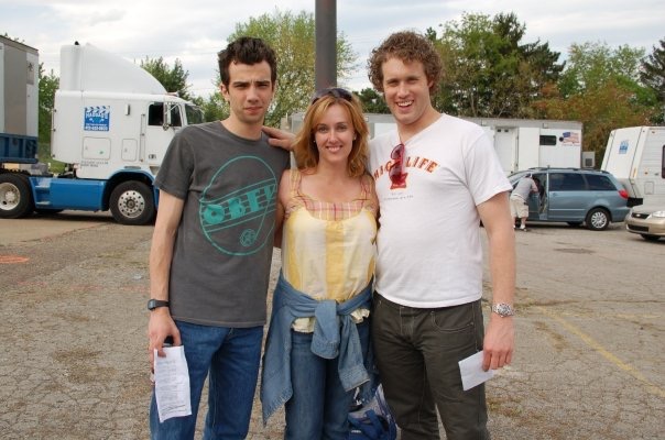 Heather with Jay Baruchel and T.J. Miller on the set of 