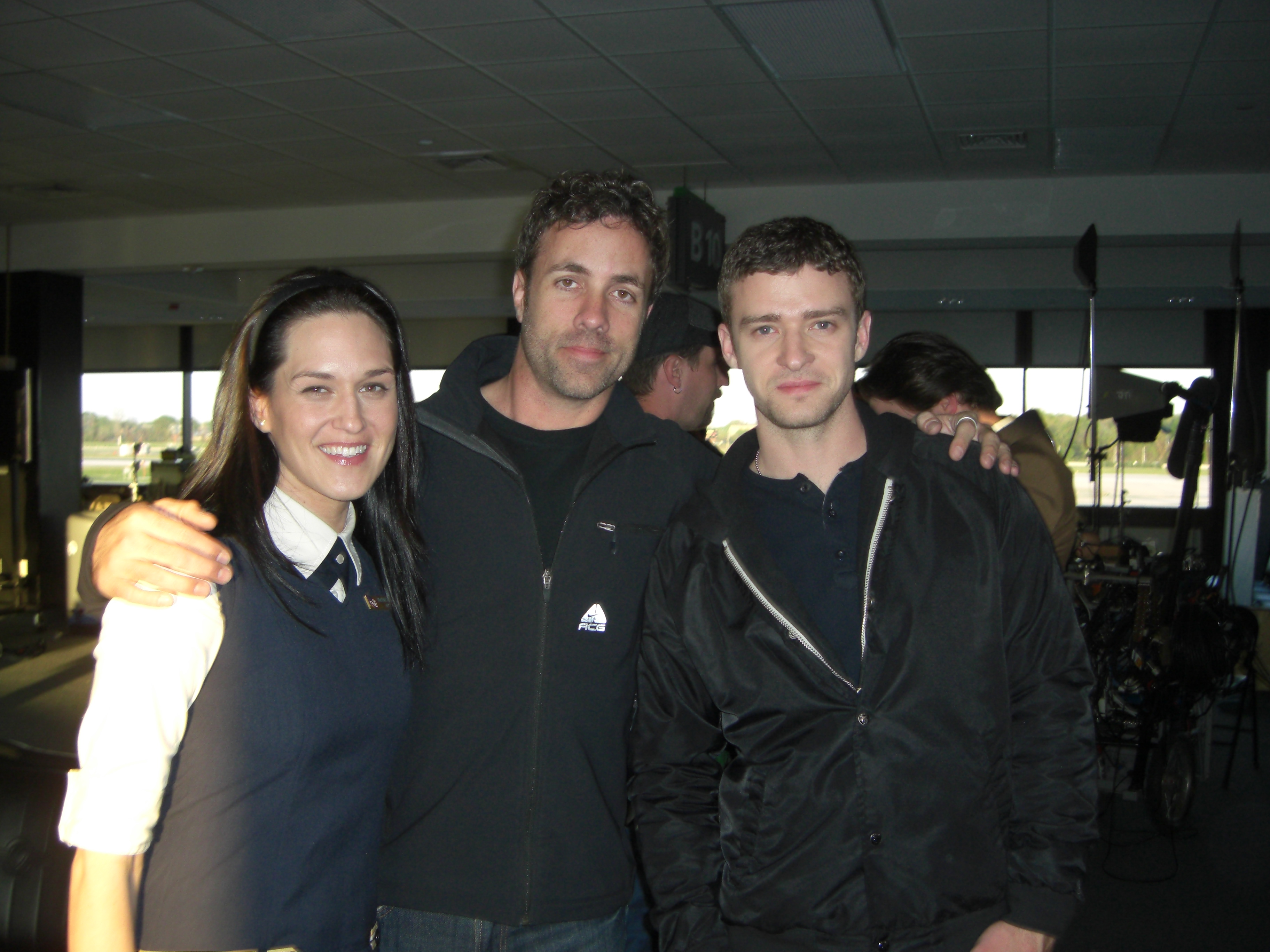 Karson Kendall, Michael Meredith, and Justin Timberlake on the set of The Open Road (2008).