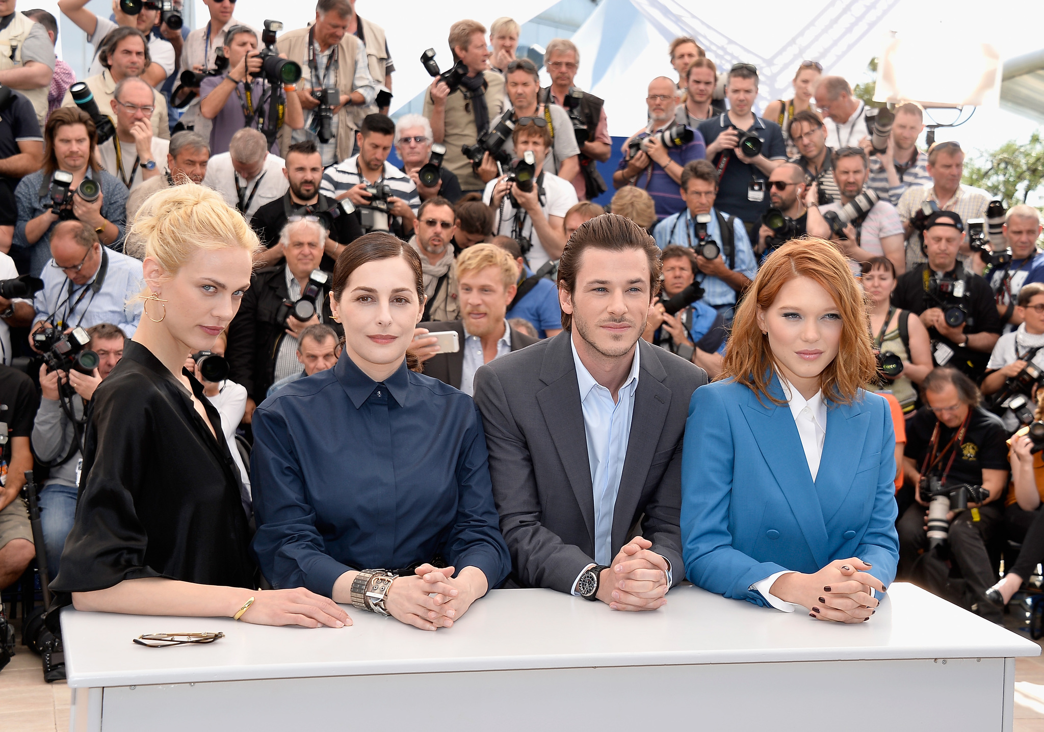 Amira Casar, Gaspard Ulliel, Aymeline Valade and Léa Seydoux at event of Saint Laurent (2014)