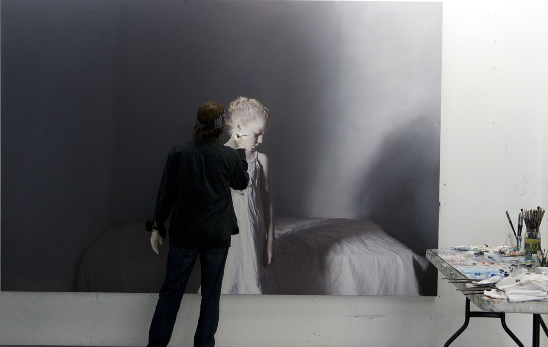 Gottfried Helnwein painting inside his Los Angeles studio for documentary film, GOTTFRIED HELNWEIN AND THE DREAMING CHILD.