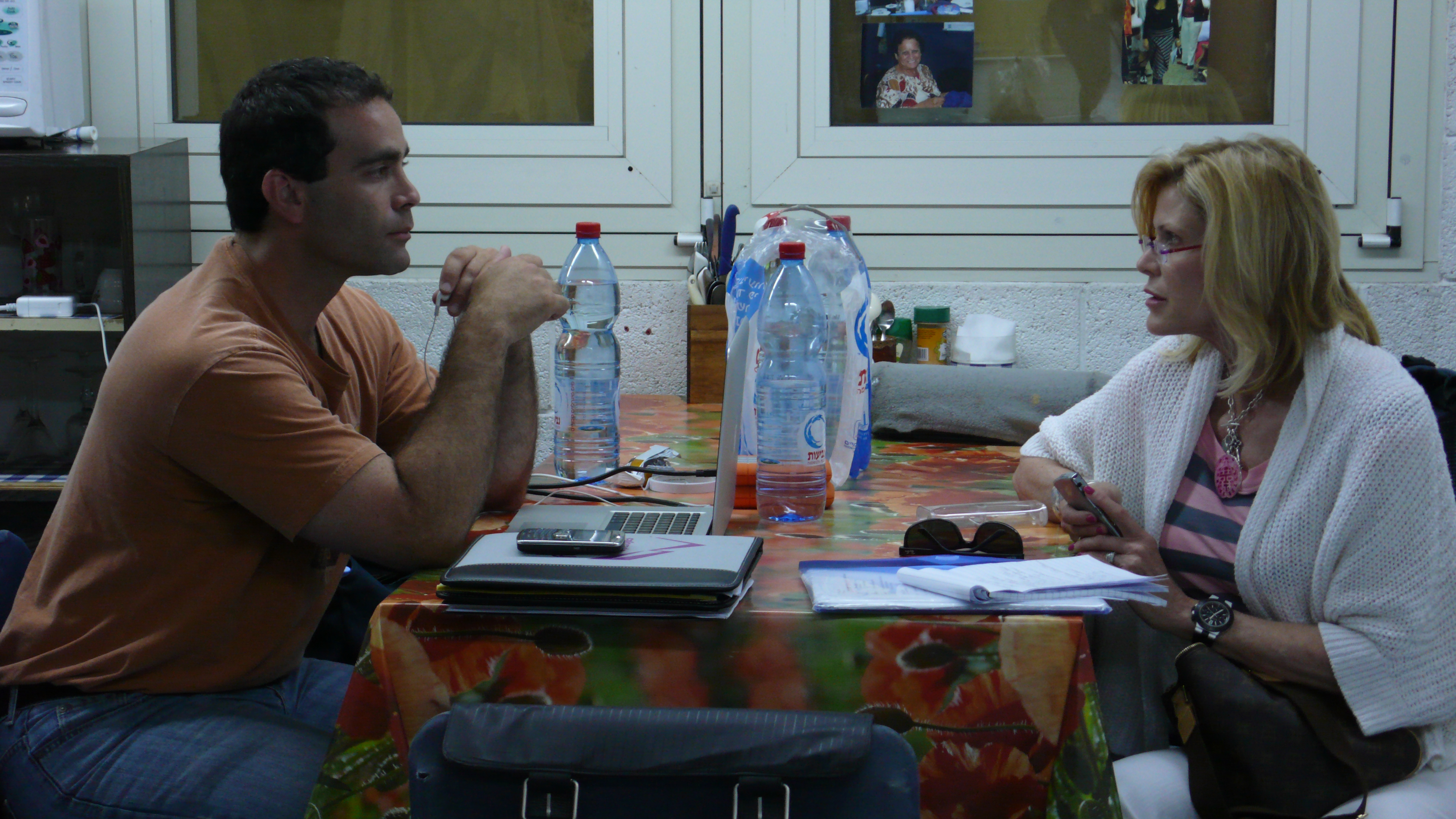 Benjy Oberman and Lisa Kirk Colburn working on production in the Israeli Opera house.