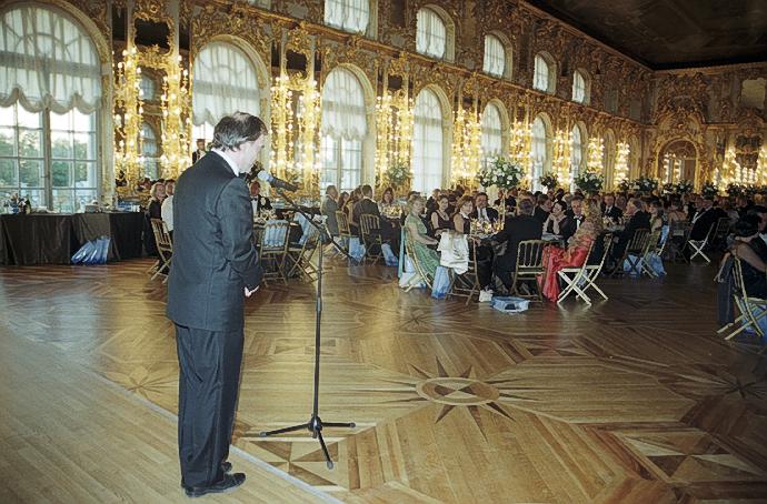 Maestro Valery Gergiev speaking inside Catherine's Palace in Pushkin