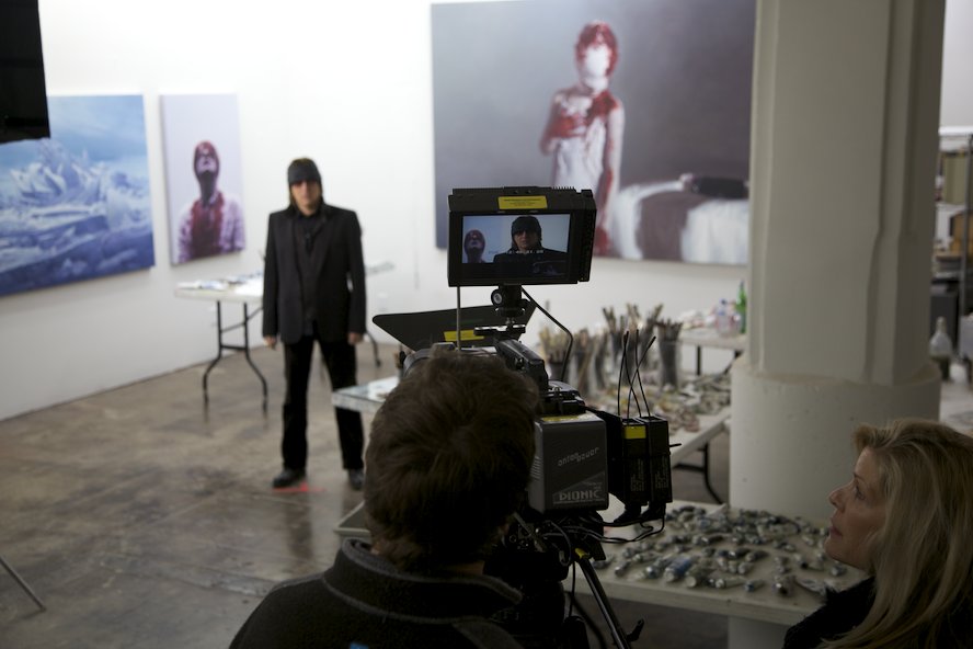 Interior Gottfried Helnwein's Los Angeles art studio. Filming for the new doc. film, GOTTFRIED HELNWEIN AND THE DREAMING CHILD. JAN. 2011