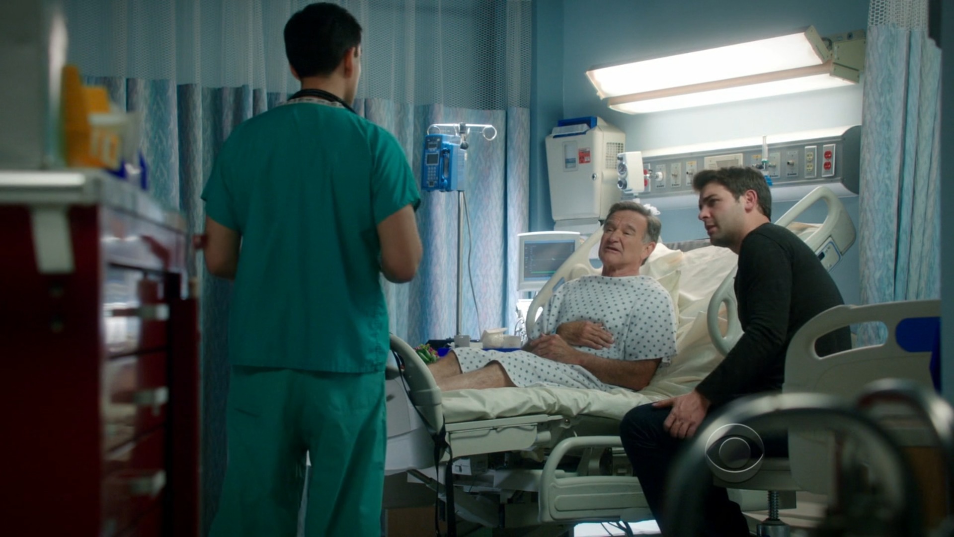 Still of Baldeep Singh, Robin Williams and James Wolk on The Crazy Ones