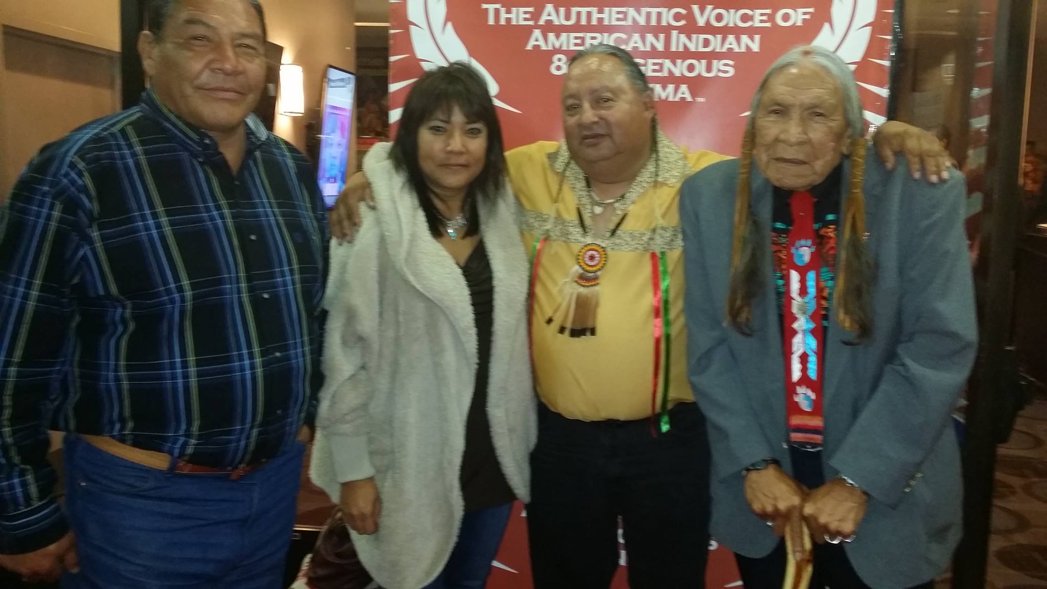 With Saginaw Grant, Steve Reevis, and Larry Ground at the 11th Red Nation Film Festival, 2014. The Authentic Voice of American Indian & Indigenous Cinema, Beverly Hills, CA 90211.