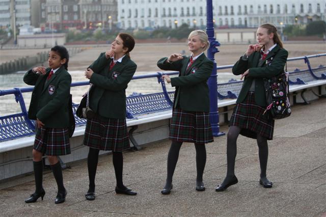 Still of Georgia Henshaw, Eleanor Tomlinson, Georgia Groome, Kimberley Nixon and Manjeeven Grewal in Angus, Thongs and Perfect Snogging (2008)