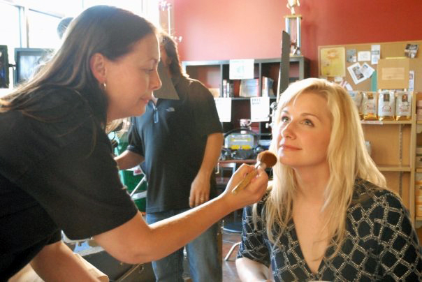 Actress Amy Hess on set with Make-up artist Annette Dean