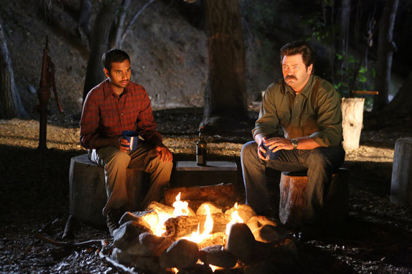 Still of Nick Offerman and Aziz Ansari in Parks and Recreation: Sex Education (2012)